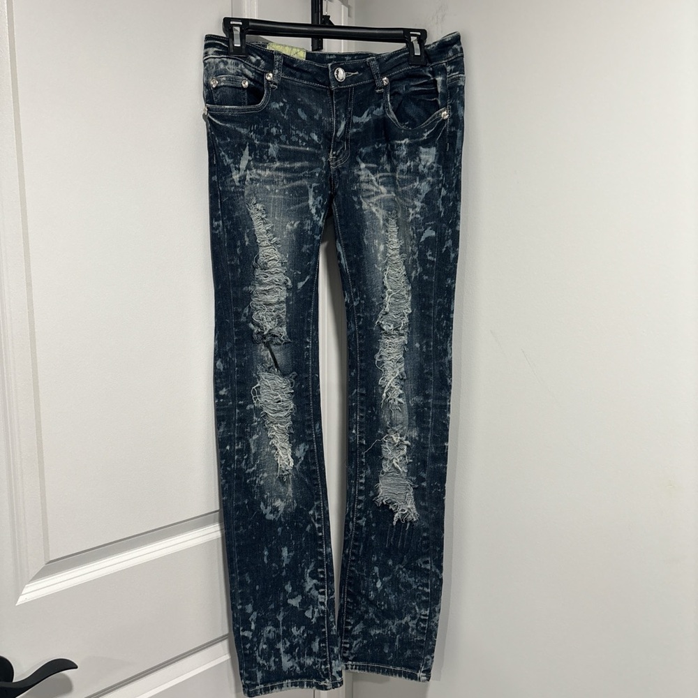 Machine Women's Jeans in Distressed Dark Blue